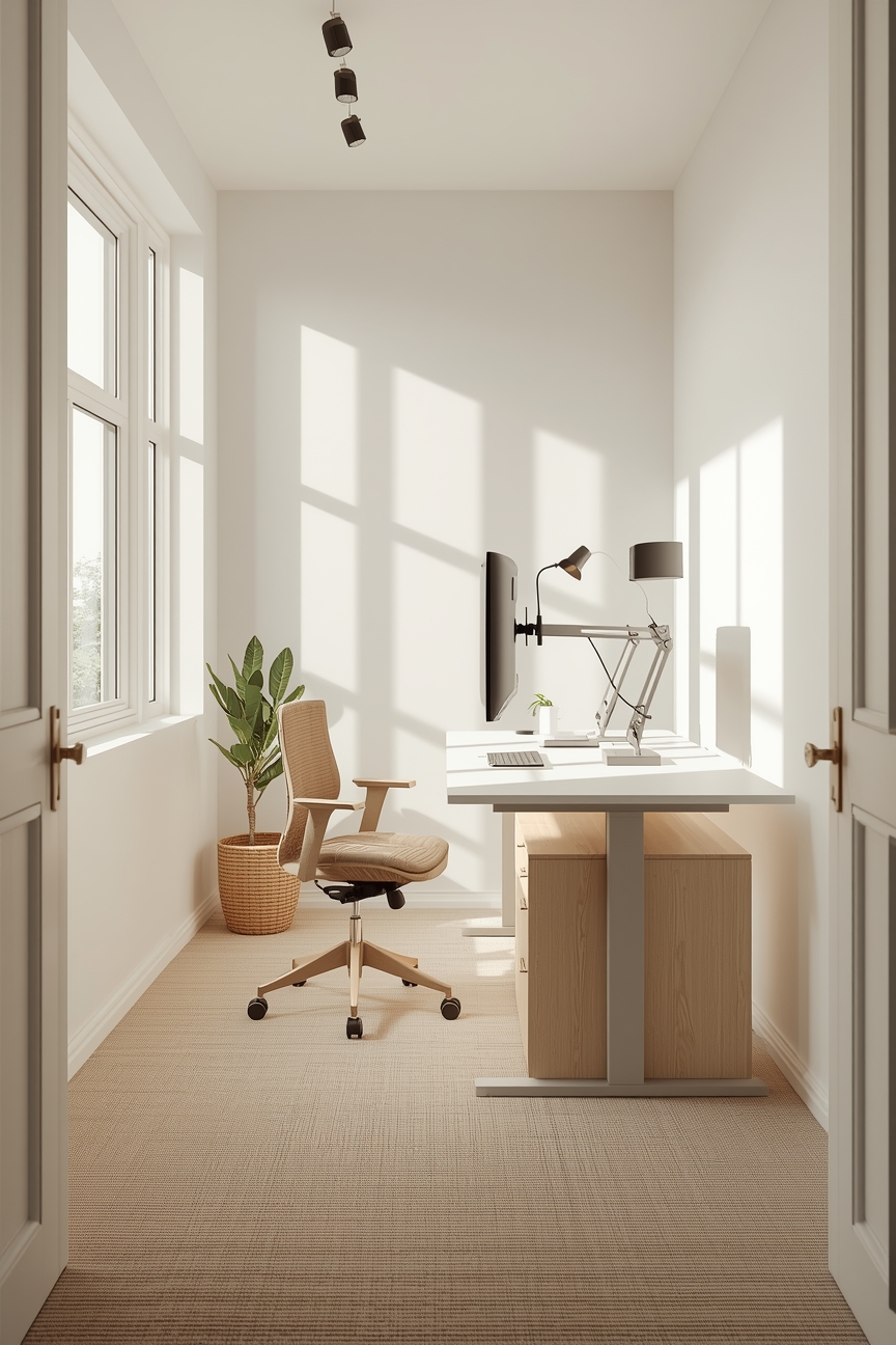 Helles ergonomisches Arbeitszimmer mit Sonnenlicht