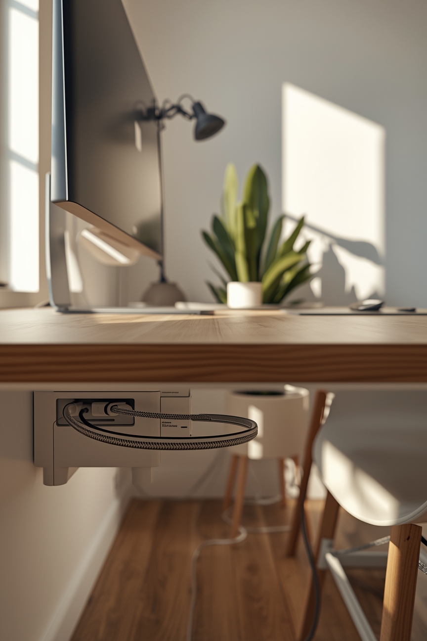 Aufgeraeumtes Arbeitszimmer mit Kabelmanagement