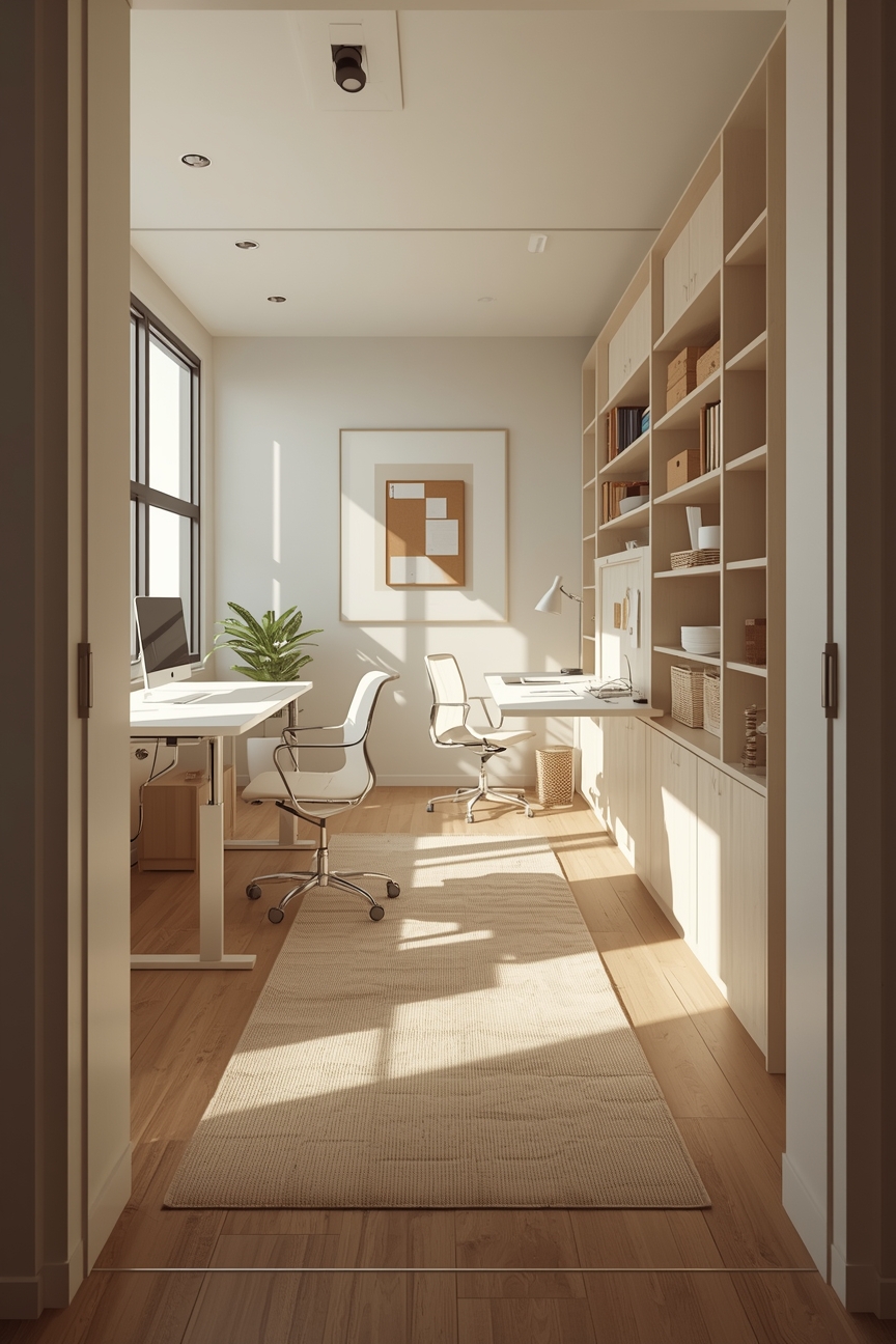 Helles Arbeitszimmer mit multifunktionalen Möbeln