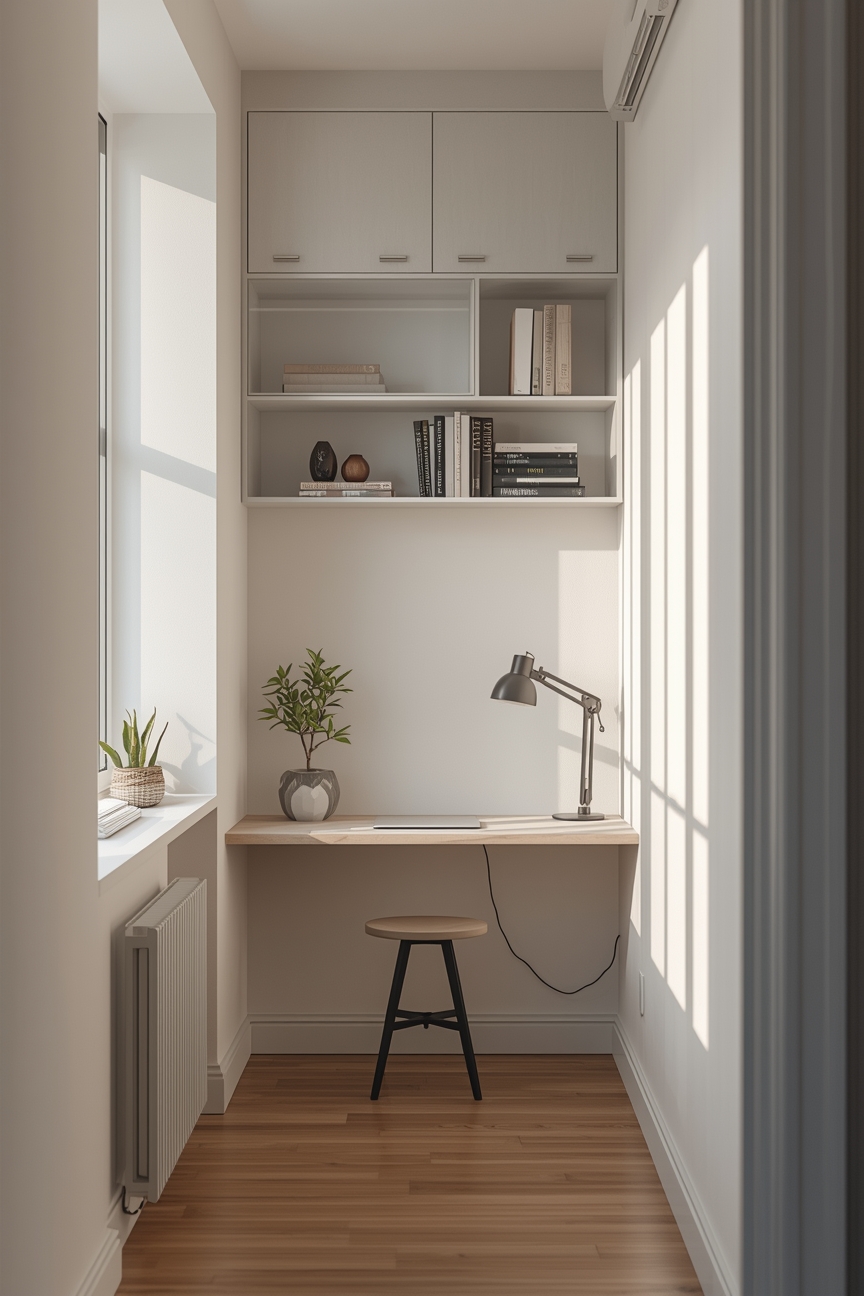 Modernes Arbeitszimmer mit eingelassenem Sideboard