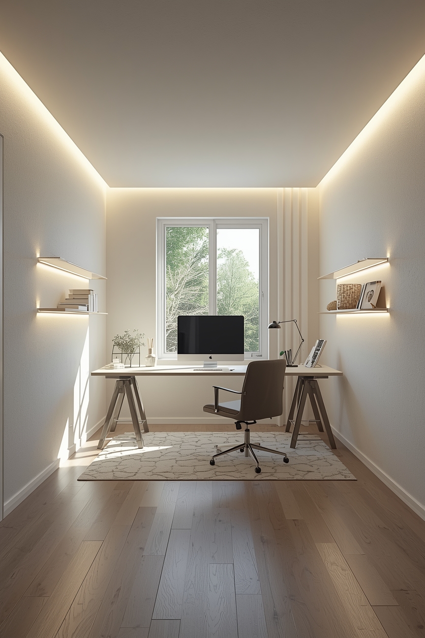 Arbeitszimmer mit indirekten LED-Lichtleisten