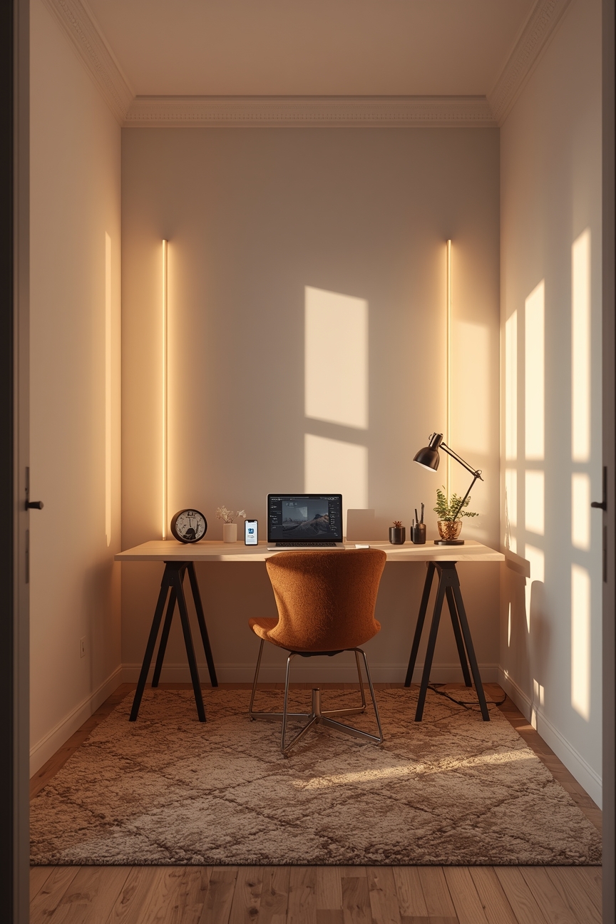 Smart-LEDs an gegenüberliegenden Wänden im Arbeitszimmer